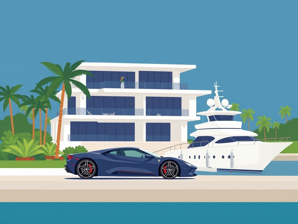 Luxe villa met sportwagen en jacht aan het water bij Wierd Duk vermogen.