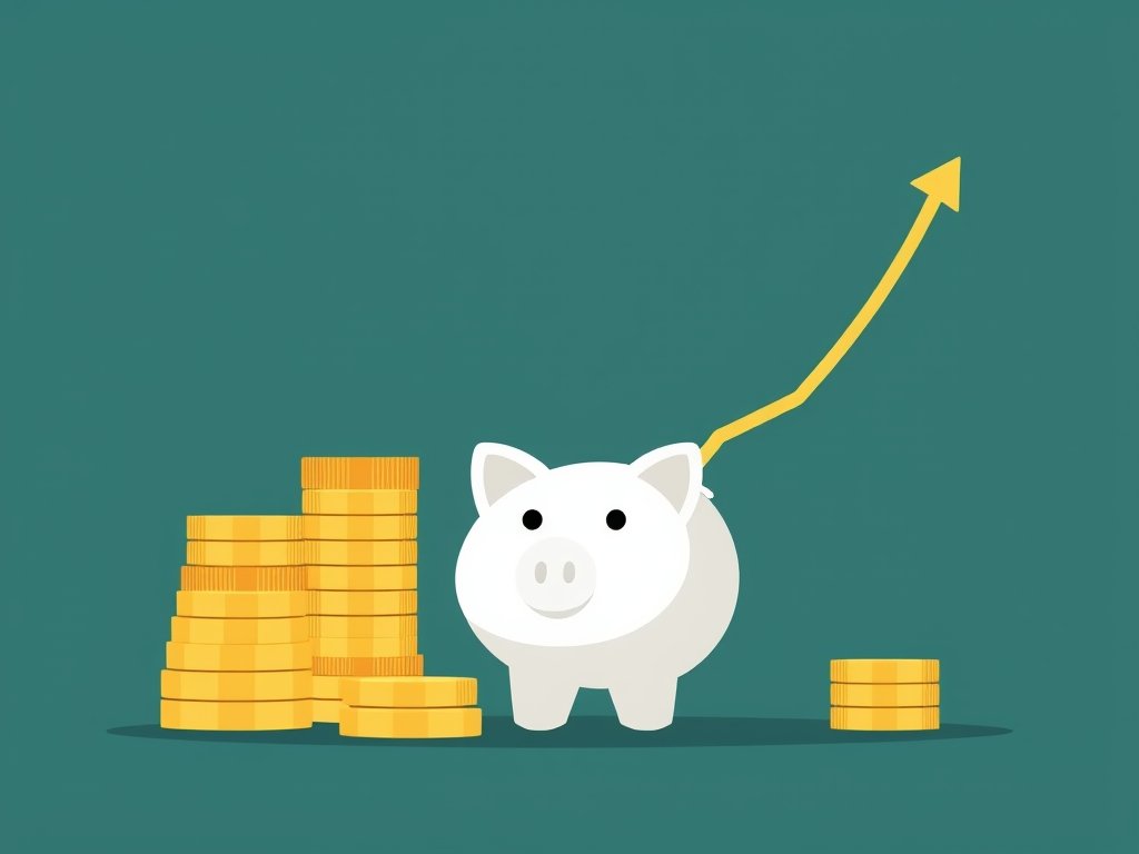 Abstracte illustratie van gouden munten, staafjes en een grafiek die vermogen vertegenwoordigen.