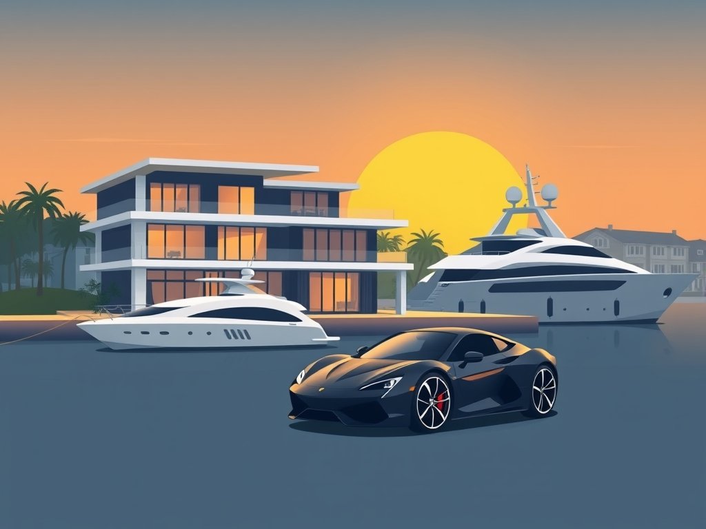 Moderne luxe villa met jacht en sportwagen aan het water passend bij Frits van Eerd vermogen.