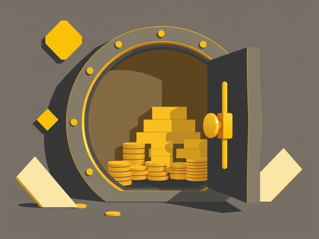 Gouden kluis met goudstaven en muntstukken als symbool voor het vermogen.