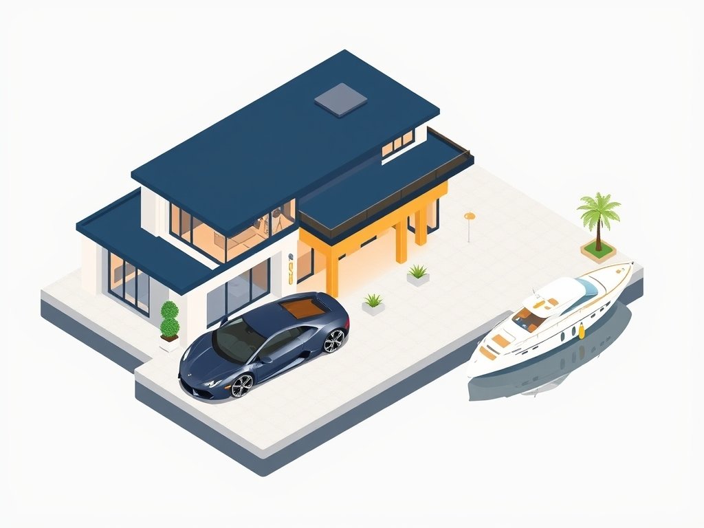 Luxueuze villa met sportwagen en jacht in een strakke, minimalistische stijl passend bij Klaas Dijkhoff vermogen.