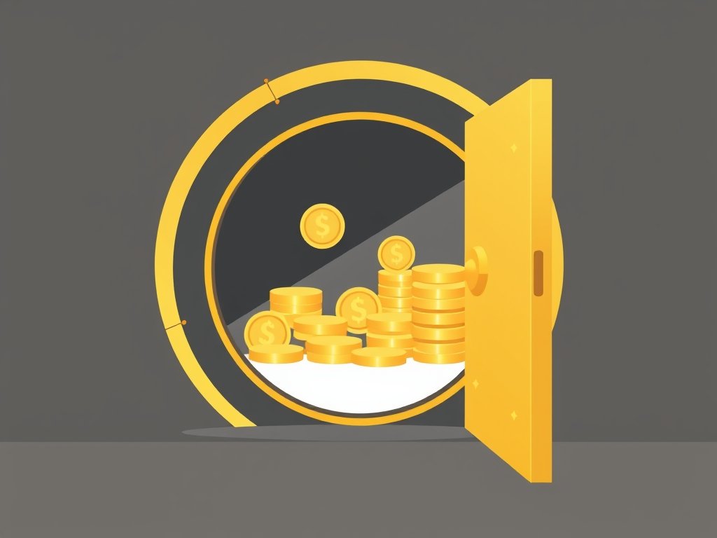 Abstracte gouden kluisdeur met munten en goudstaven als symbool voor vermogen.