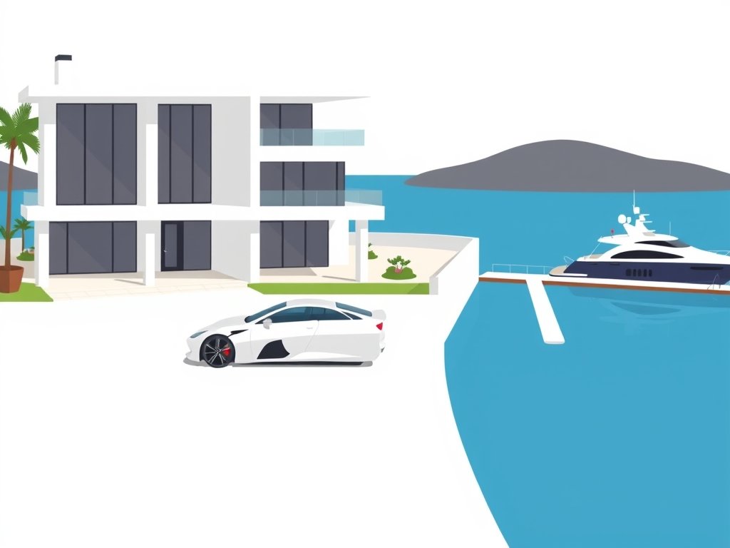 Luxe villa met sportwagen en jacht aan een rustige marina passend bij Clemens van Steijn vermogen.