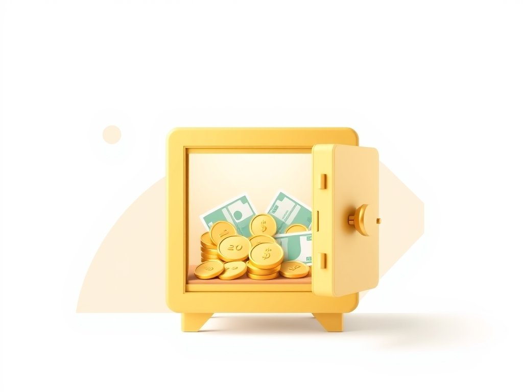 Open gouden kluis met munten en bankbiljetten als symbool voor vermogen.