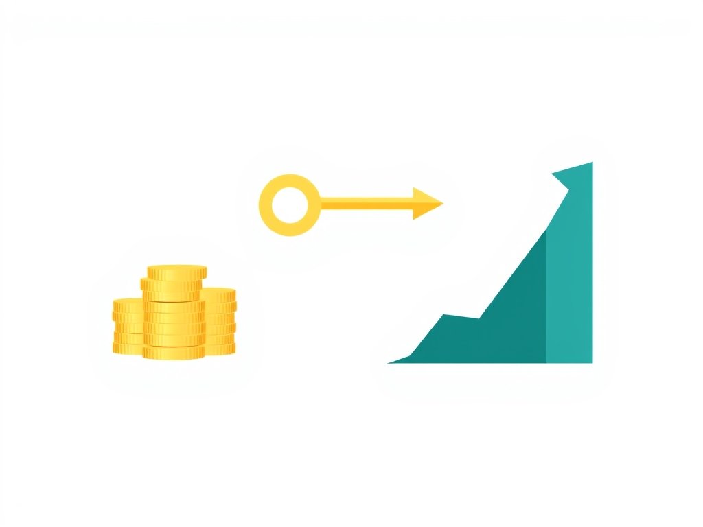 Abstracte symbolen van vermogen zoals munten, gouden sleutel en financiële grafiek in rustige kleuren.
