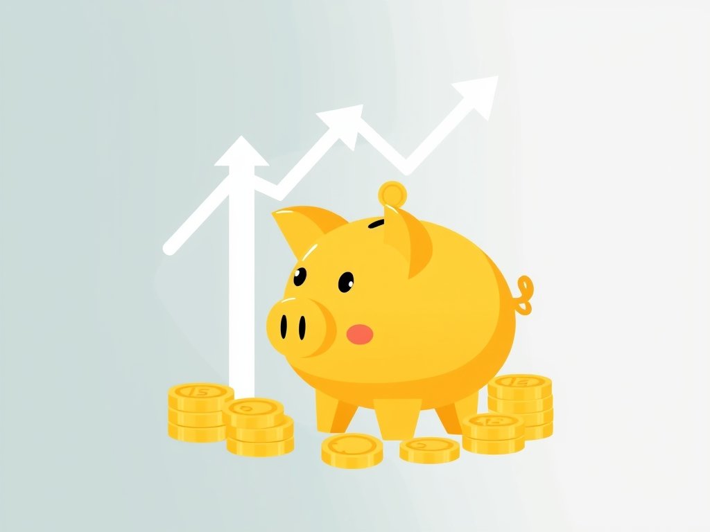 Stijlvolle gouden spaarpot met pijlen en munten als symbool van vermogen.