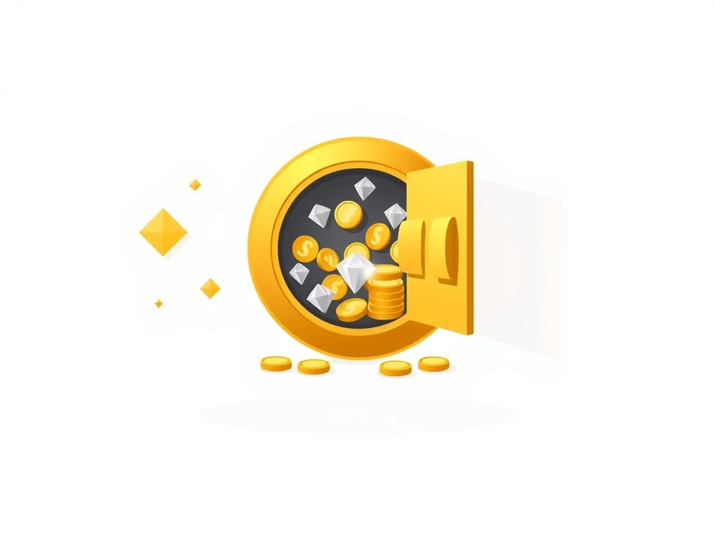 Stijlvolle gouden kluisdeur met munten en diamanten als symbool voor Irene Schouten vermogen.