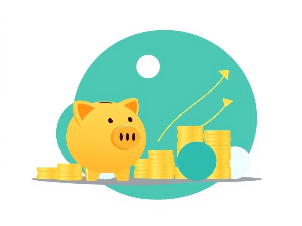 Gestileerde gouden spaarpot met munten en abstracte vormen die rijkdom symboliseren voor Patty Brard vermogen.