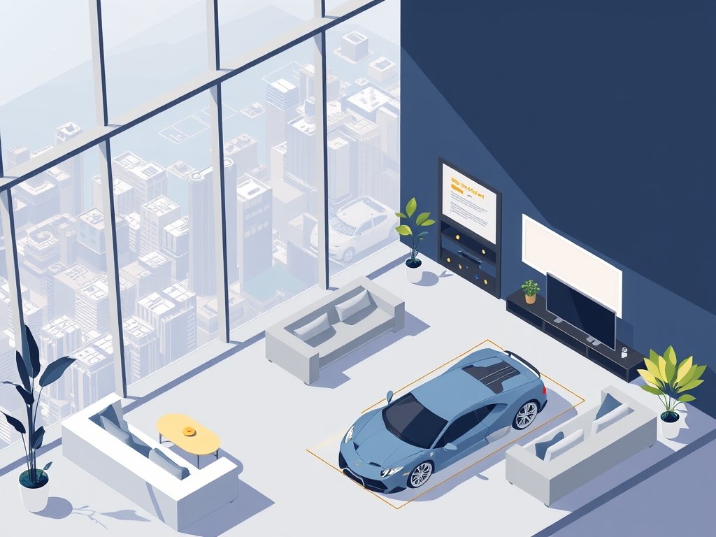 Luxe penthouse met sportwagens en stadszicht die het vermogen van Gerard Cox symboliseren.