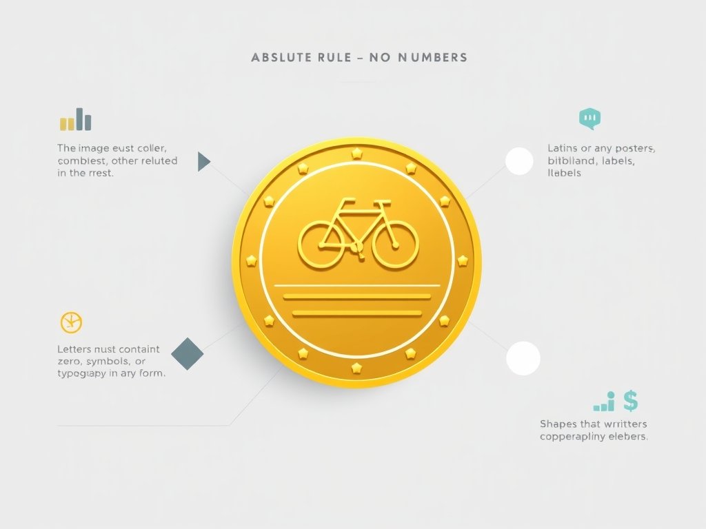 Gestileerde gouden munt met fiets symbool en geometrische vormen die vermogen symboliseren.