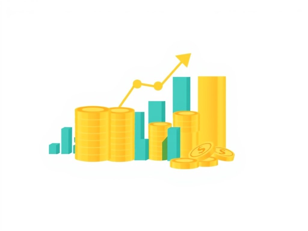 Gestileerde gouden munten en grafieken als symbool voor vermogen.