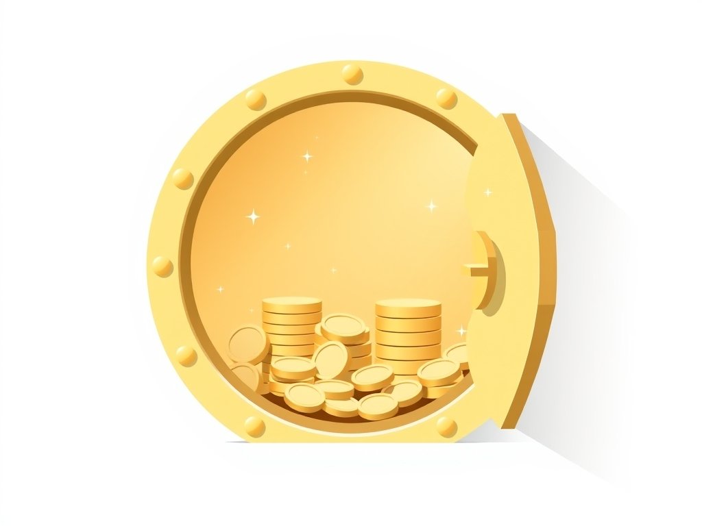 Minimalistische gouden kluis met glinsterende munten als symbool voor Steven Hersman vermogen.